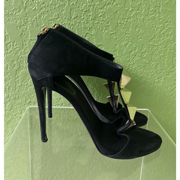 Giuseppe Zanotti Pyramid Black Suede Strap Platform Heels Size 38.5 - Picture 5 of 10